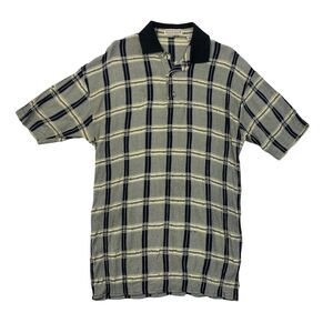 Vintage Norm Thompson Polo Shirt Mens M Medium Navy Check Acetate Rayon Made USA